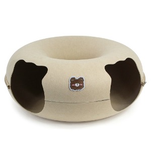[펫츠몬]고양이용 도넛형 원 홀 펠트 터널 숨숨하우스(더블홀베이지M/50cm)