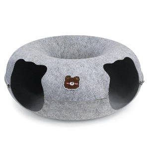 [펫츠몬]고양이용 도넛형 원 홀 펠트 터널 숨숨하우스(더블홀그레이M/50cm)